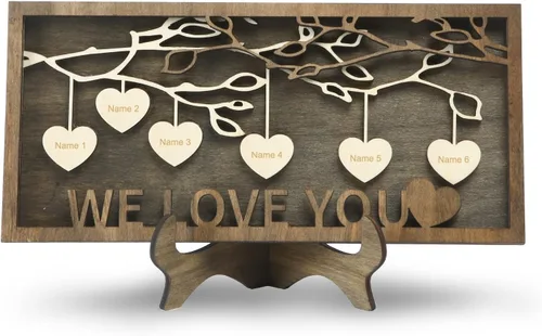 Miniatura 14 de Regalos para mamá, letrero de árbol familiar personalizado con nombres personalizados, placas de madera, decoración grabada con nombres familiares