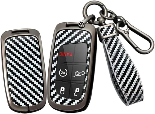 Miniatura 9 de SANRILY Funda para llavero inteligente con patrón de fibra de carbono, color negro, apta para Jeep Grand Cherokee Renegade para Chrysler 200 300
