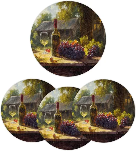 Miniatura 10 de Juego de 4 manteles individuales redondos, manteles individuales tejidos con mandala dorados, antideslizantes, resistentes al calor, lavables