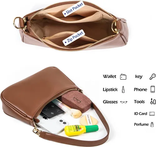 Miniatura 44 de VODIU Bolsos de mano con 2 correas extraíbles y cierre de cremallera, bolsos cruzados, bolso de hombro para mujer
