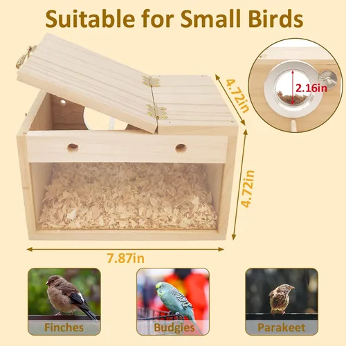 Miniatura 2 de BNOSDM Caja de nido de periquitos transparente con perca de madera para pájaros con jaula de cacatúas, periquitos, conure, pinzón, loro, pájaros