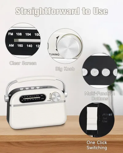 Miniatura 6 de PRUNUS J-130 Radio portátil AM FM, para papá y mamá, alimentación de CA, funciona con baterías/radio recargable para uso de emergencia, radios