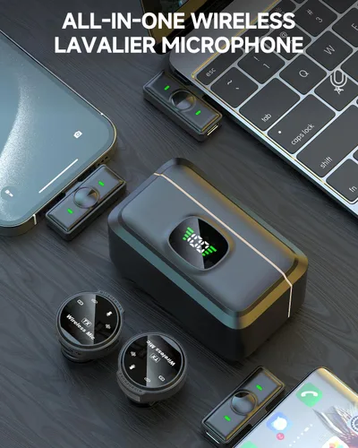Miniatura 9 de Paquete de 2 micrófonos de solapa inalámbricos para iPhone 15, Android, USB C, iPad con adaptador incluido, mini micrófono de solapa con cancelación