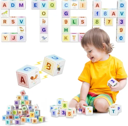 Miniatura 11 de Bloques magnéticos grandes de viaje, 20 bloques de construcción de 1.42 pulgadas para niños pequeños de 3 a 5 años, cubos magnéticos para niños