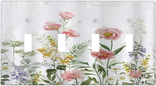 Miniatura 101 de Cubiertas de Salida Triple Basculante con Hojas de Plantas de Eucalipto Azul en Acuarela Floral, Placa Frontal Decorativa de 3 Posiciones, Cubierta
