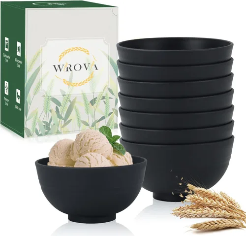 Miniatura 15 de Wrova Juego de 8 cuencos de paja de trigo para postre de 10 onzas, cuencos irrompibles para niños, mini cuencos para helado, aperitivos y frutas
