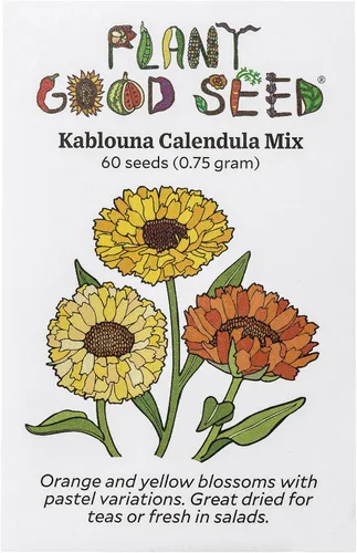 Plant Good Seed Semillas orgánicas de flores de caléndula Kablouna para plantar: flores con cresta, colores amarillos y naranjas, paquete de 60