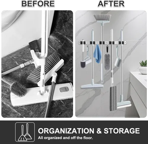 Miniatura 2 de Soporte de Pared para Escoba, Organizador de Escoba de Montaje en Pared de Acero Inoxidable y Colgador de Trapeador de Servicio Pesado, Organización