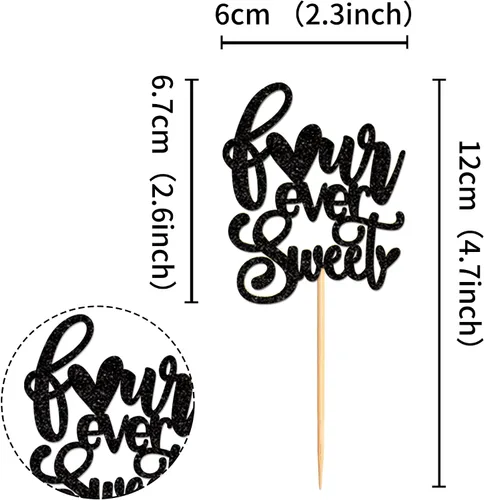 Miniatura 2 de Ercadio Paquete de 24 adornos para cupcakes y selecciones para baby shower y fiestas infantiles, decoraciones negras con purpurina