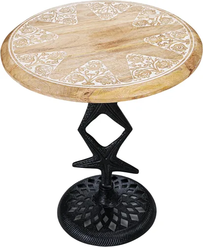 Miniatura 23 de Mesa de café de madera, mesa auxiliar con pilar individual, mesa pequeña, mesita de noche, mesa lateral, mesa de cabecera, mesa lateral de sala
