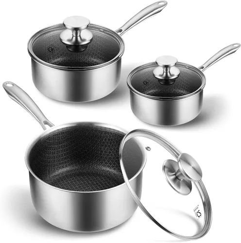 Miniatura 9 de KOCH SYSTEME CS Juego de cacerolas híbridas antiadherentes de acero inoxidable, 1QT y 2QT Juego de cacerolas de acero inoxidable triple capa