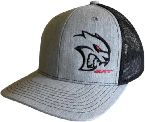Miniatura 4 de Dodge SRT Hellcat Redeye Rumble Snapback Trucker - Gorra de malla negra roja con parche bordado de logotipo Redeye y parche lateral SRT, con licencia