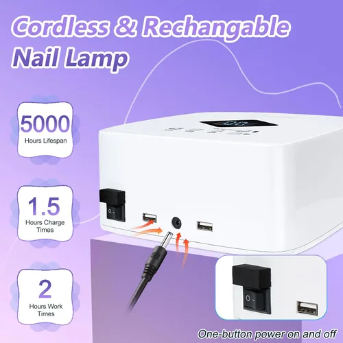 Miniatura 7 de LKE Lámpara de uñas UV recargable inalámbrica, luz UV de 86 W para uñas de gel con 3 ajustes de temporizador, sensor automático, secado rápido