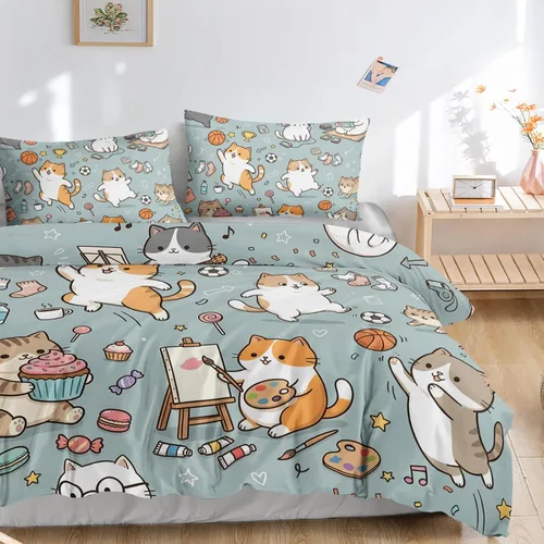 Miniatura 3 de AILONEN Hobby Cat Twin Duvet Cover Set 3 Piece, Blue Sports Art Bedding Pack, Cupcake Ball Microfiber Shell, 2 Pillowcases
