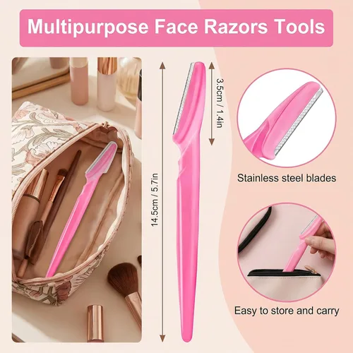 Miniatura 4 de 21 piezas de rastrillo para cejas multiusos, rastrillo facial, recortador de cejas, herramienta exfoliante, dermaplaning, afeitadora facial