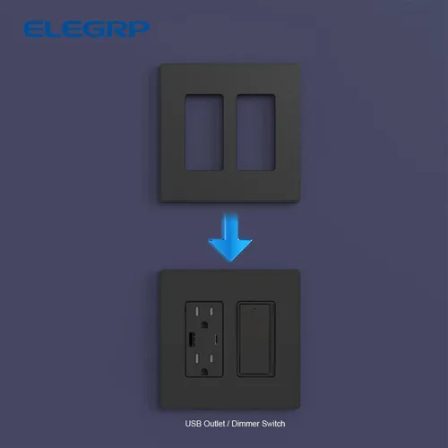 Miniatura 5 de ELEGRP Placas de pared decorativas sin tornillos de 2 posiciones, placas de cubierta de tamaño mediano, cubierta de placa frontal termoplástica Negro