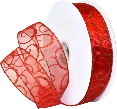 Miniatura 5 de Morex Ribbon Cintas transparentes con purpurina con espiral, cinta navideña para manualidades y decoraciones de Navidad, envoltura de regalos, 1.5