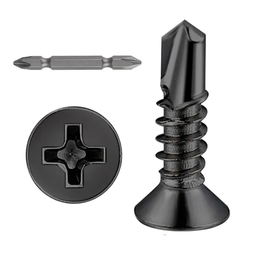 Miniatura 15 de Wensilon (300 piezas) #8×1” para chapa metálica Tornillos autorroscantes 410 de acero inoxidable negro de cabeza plana de alta resistencia Tornillos