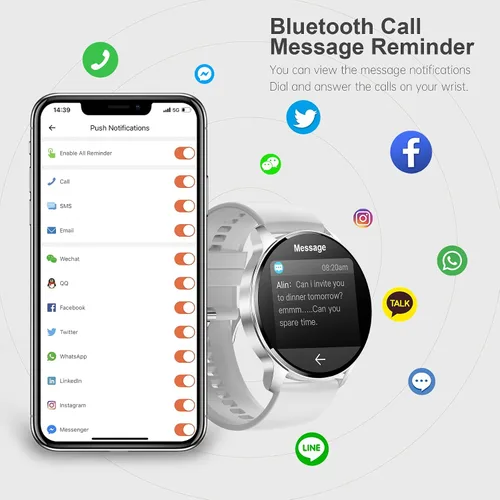 Miniatura 2 de Reloj inteligente para mujer, reloj inteligente Bluetooth para hacer/recibir llamadas con frecuencia cardíaca de 24 horas y monitor de sueño, IP68