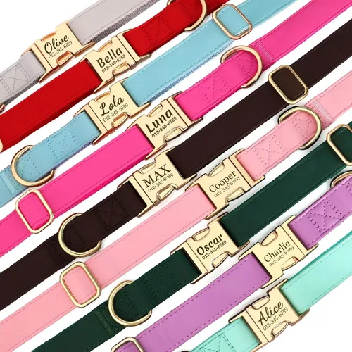 Miniatura 9 de PET ARTIST Collares de perro personalizados, collar de perro rosa grabado personalizado con etiqueta de nombre silenciosa, hebilla dorada
