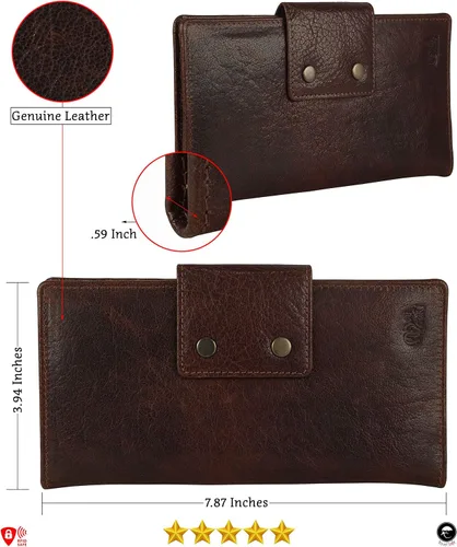 Miniatura 4 de Mou Meraki Cartera larga con bloqueo RFID de cuero genuino - Vintage Bifold para hombres, Rojo Marrón, Cartera larga