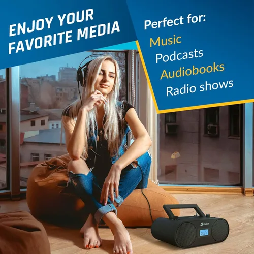 Miniatura 4 de KLIM Boombox B4 Reproductor de CD Sistema de Audio Portátil - Nuevo - Radio AM/FM con Reproductor de CD MP3 Bluetooth AUX USB - Batería Recargable