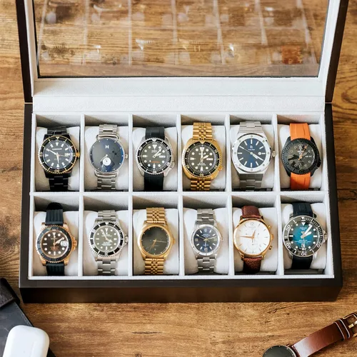 Miniatura 2 de Caja organizadora de relojes de madera sólida con pantalla de cristal de Case Elegance
