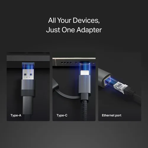 Miniatura 3 de TP-Link Adaptador USB 3.0 y USB C a Ethernet 2 en 1, RJ45 Gigabit LAN, Plug & Play, funda de aluminio, adaptador Ethernet para laptop, Thunderbolt