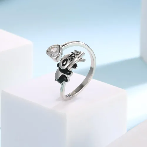 Miniatura 5 de Sterling Silver CatPugElephantPandaAxolotlUnicornCow Rings Adjustable Cute Animal Hypoallergenic Ring Jewelry Gift for Women Daughter