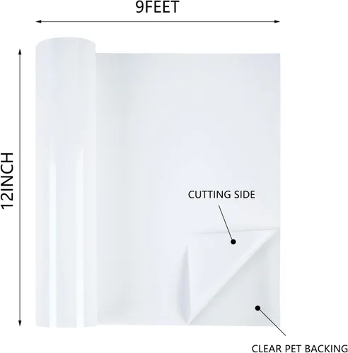 Miniatura 2 de HTVVETUR Vinilo de Transferencia de Calor Blanco - Rollos HTV de 12" x 9 pies para Camisas, Vinilo Termoadhesivo para Cameo - Fácil de Cortar y 01