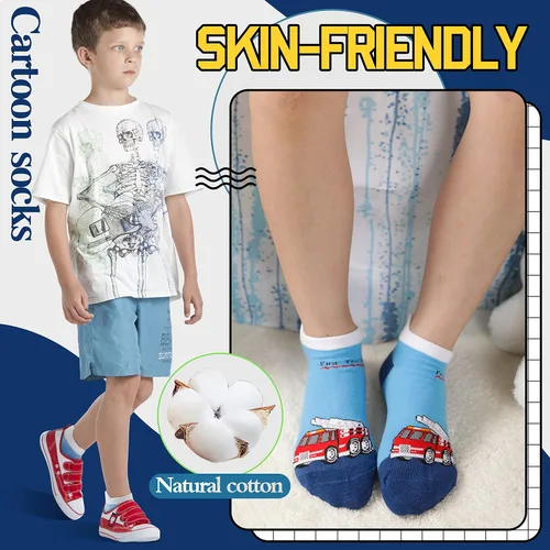 Miniatura 2 de Welwoos Calcetines de tobillo para niños y niños, de corte bajo, divertidos y lindos dibujos animados, calcetines de algodón, 6 pares