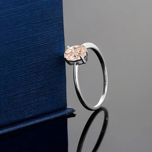 Miniatura 103 de Gem Stone King Anillo de compromiso solitario con piedra preciosa de oro blanco de 10 quilates, ovalado, 0.27 x 0.19 pulgadas, anillo de promesa