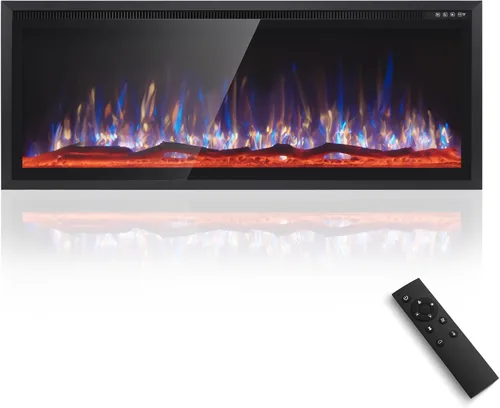 Miniatura 10 de Sophia & William Chimenea eléctrica de 42 pulgadas montada en la pared, calentador de chimenea con control remoto, bisel ultra estrecho para sala