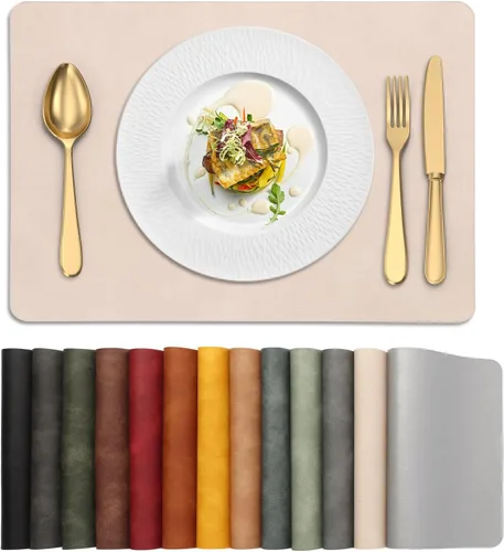Miniatura 26 de UnivoColors Juego de 4 manteles individuales de cuero de vaca lavado con patrón PU, resistentes al calor, para mesa de cocina, impermeables, Marrón