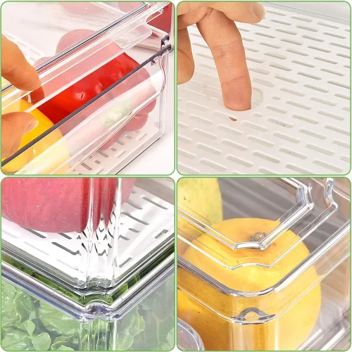 Miniatura 7 de Contenedores organizadores apilables para refrigerador con tapas, organizadores y contenedores de almacenamiento, contenedores de plástico sin BPA