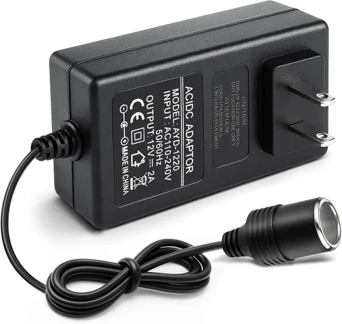 Convertidor de 110V CA a CC 12V 2A 24W, adaptador de encendedor de cigarrillos a enchufe de pared 110-240V, adaptador de fuente de alimentación para