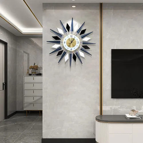 Miniatura 3 de Reloj de pared grande decorativo de metal, silencioso, moderno, sin tictac, para sala de estar, comedor, dormitorio, diámetro de 24 pulgadas, azul