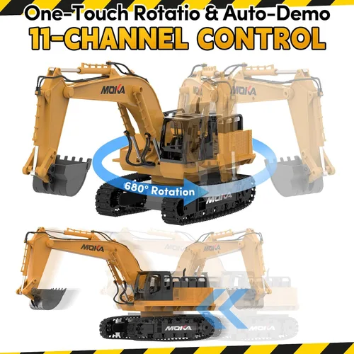 Miniatura 3 de Excavadora de juguete con control remoto, pala de metal con luces, sonidos y rotación de 680°, baterías de 2400 mAh, 120 minutos (máximo) tiempo