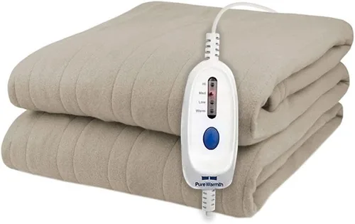 Miniatura 6 de Pure Warmth Manta térmica eléctrica de franela sólida, ajuste de calor ajustable con apagado automático, manta térmica acogedora con certificación
