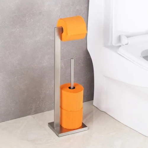 Miniatura 3 de GERZWY Soporte de papel higiénico de pie con reserva, SUS 304 acero inoxidable Lavatory Tissue Roll Holder Floor Stand Storage Brushed Finish