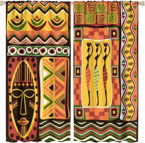 Miniatura 16 de BAEKJIN Cortinas opacas africanas, color blanco y negro, abstracto, geométrico, africano, tribal, escritura, étnico, para hombres, niños