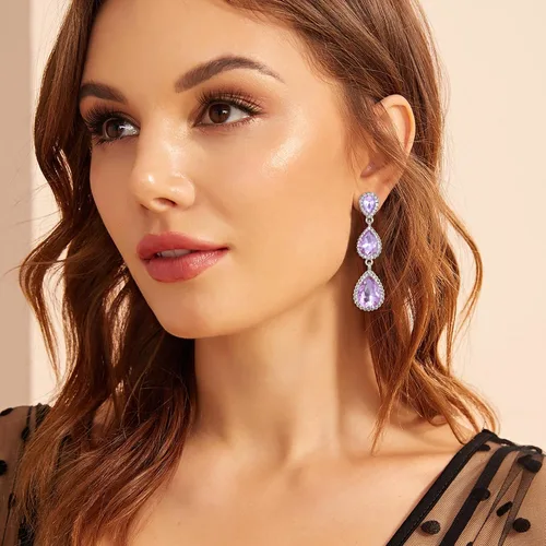 Miniatura 43 de EleQueen Pendientes de cristal austriaco en tono dorado para mujer, forma de pera de 2.5 pulgadas, color esmeralda