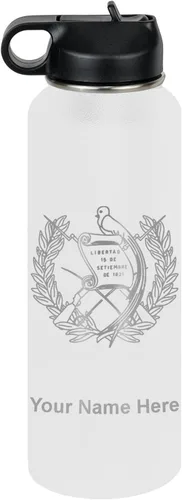 Miniatura 55 de LaserGram Botella de agua personalizada, bandera de Guatemala, acero inoxidable de doble pared aislada al vacío con popote superior, regalo grabado