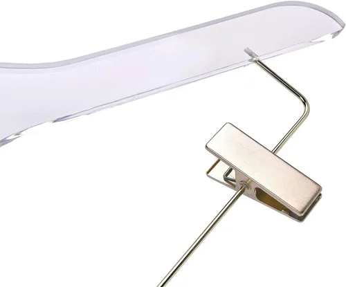 Miniatura 5 de HomeCube USA - Percha de acrílico de 17 pulgadas con ganchos y clips dorados, organizador resistente para trajes, vestidos y más, elegante diseño