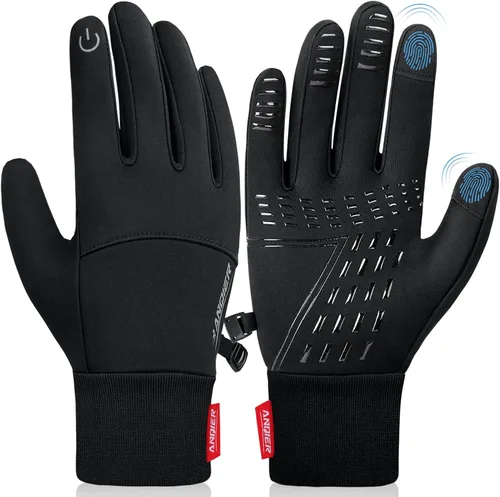 Anqier Guantes de invierno, guantes cálidos resistentes al viento, para hombres y mujeres, para ciclismo, correr, actividades al aire libre, Negro -