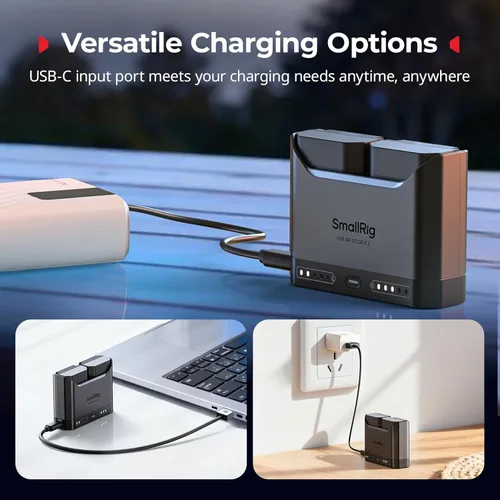 Miniatura 8 de SMALLRIG NP-FZ100 - Juego de baterías para cámara Sony, cargador de cámara de doble ranura de 22.5 W con baterías de 1940 mAh, compatible con Sony