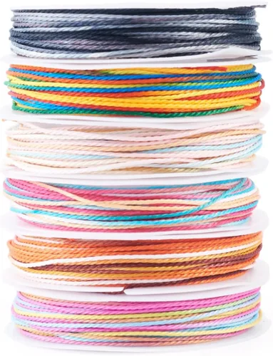 Miniatura 11 de 109 yardas de 0.020 in de color rosa encerado de poliéster para trenzar cuerda encerada de cuentas hilos para bricolaje pulsera de amistad, collar