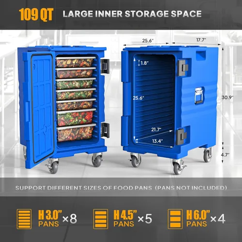 Miniatura 4 de ROVSUN Caja Calentadora de Alimentos, Porta Comida Aislada con Ruedas Bloqueables Dobles Hebilla y Asas, Cajas Calientes Apilables para Restaurante
