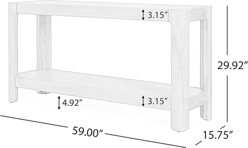 Miniatura 2 de Elegante mesa consola de 63 pulgadas con chapa de pino y patas geométricas, aparador de buffet versátil, mesa auxiliar de madera extra larga