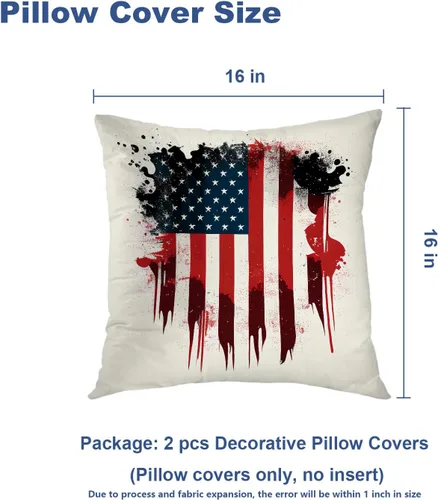 Miniatura 5 de Batmerry American Flag Ink Dot Throw Pillow Covers, Red Blue White Stars Abstract Decorative Pillow Covers Digital Printing Blended for Couch Sofa